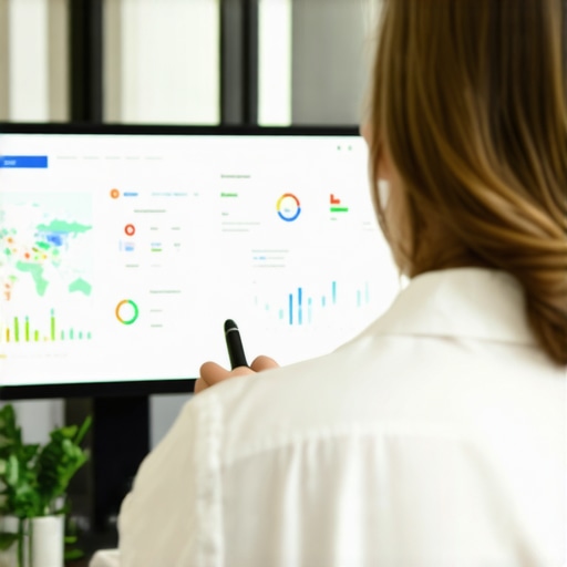 Business owner analyzing local Google Maps ranking metrics on a computer