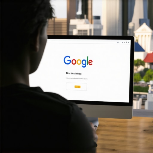 Optimizing Google My Business in Oklahoma City Person working on Google My Business profile with Oklahoma City landmarks