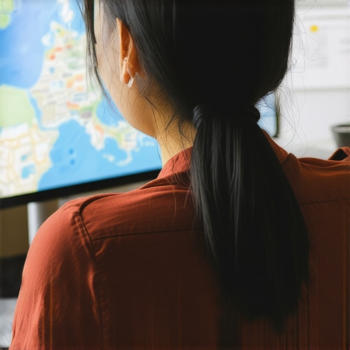 Person reviewing local SEO analytics on a computer screen with map data overlays