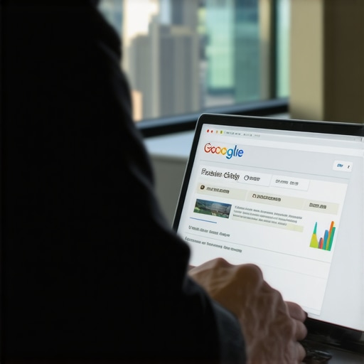 Business owner editing Google Maps profile on laptop with Oklahoma City skyline