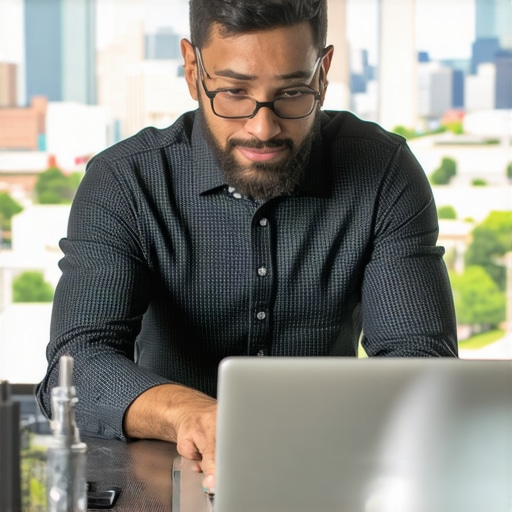 A digital marketing expert reviewing local SEO analytics on a laptop in Oklahoma City.