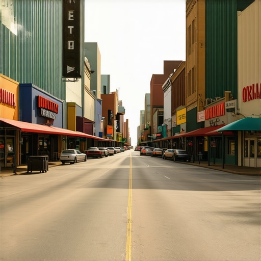 Colorful street view of Oklahoma City showing local businesses and landmarks.