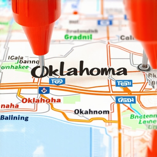 Map showing business locations across Oklahoma with pins and markers.